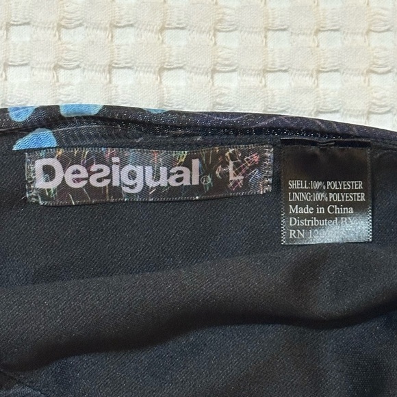 Desigual Faux Wrap Graffiti Mini Dress Mesh Overlay Belt Black Womens Size Large - Picture 3 of 6